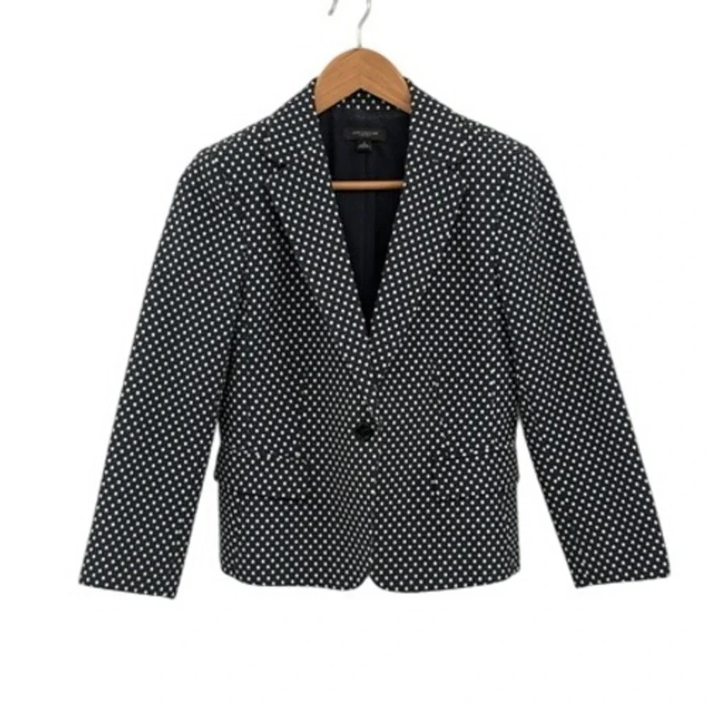 Ann Taylor Blazer Suit Jacket Polka Dot Women Size 6 Navy Blue‎ White